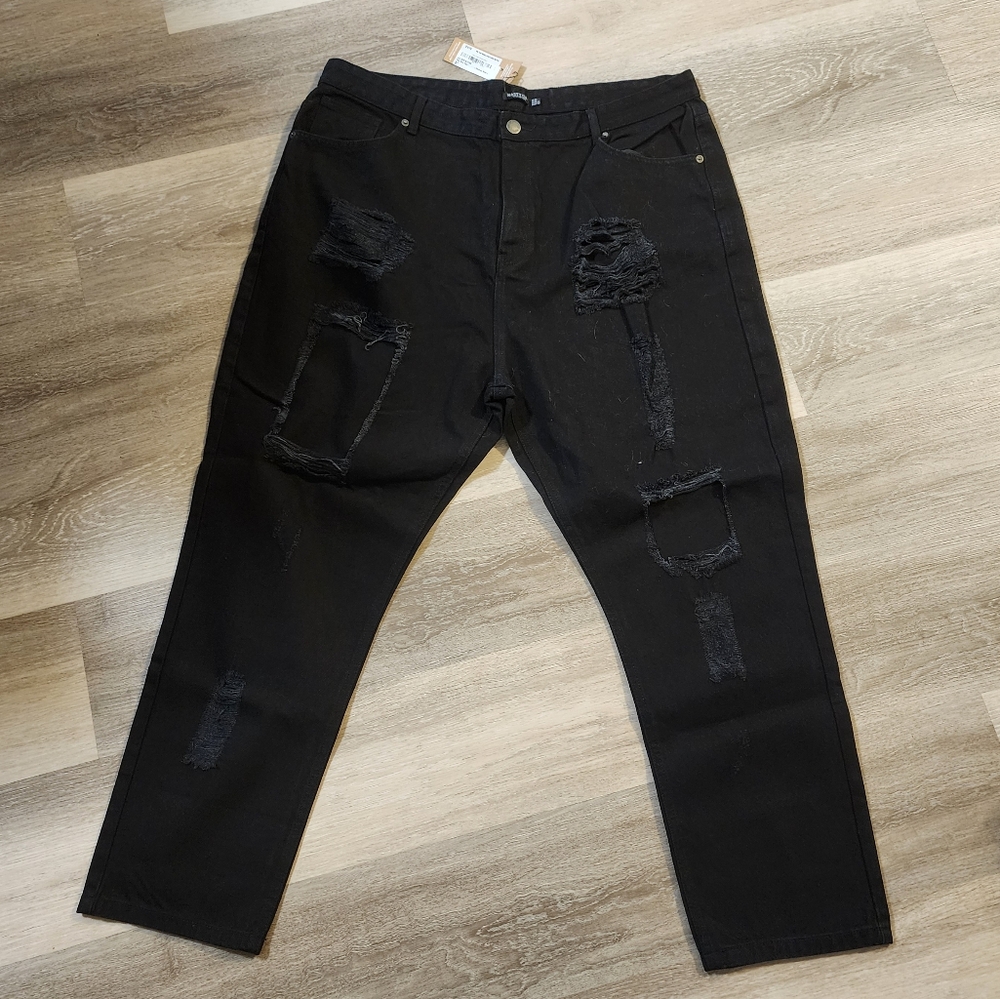 NWT Nasty Gal Black Organic Denim Distress Mom Jean Size 22UK/18US